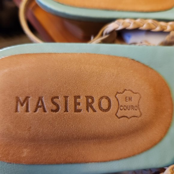 Masiero Tan and Teal Leather Sandals Size 9 - Picture 6 of 7